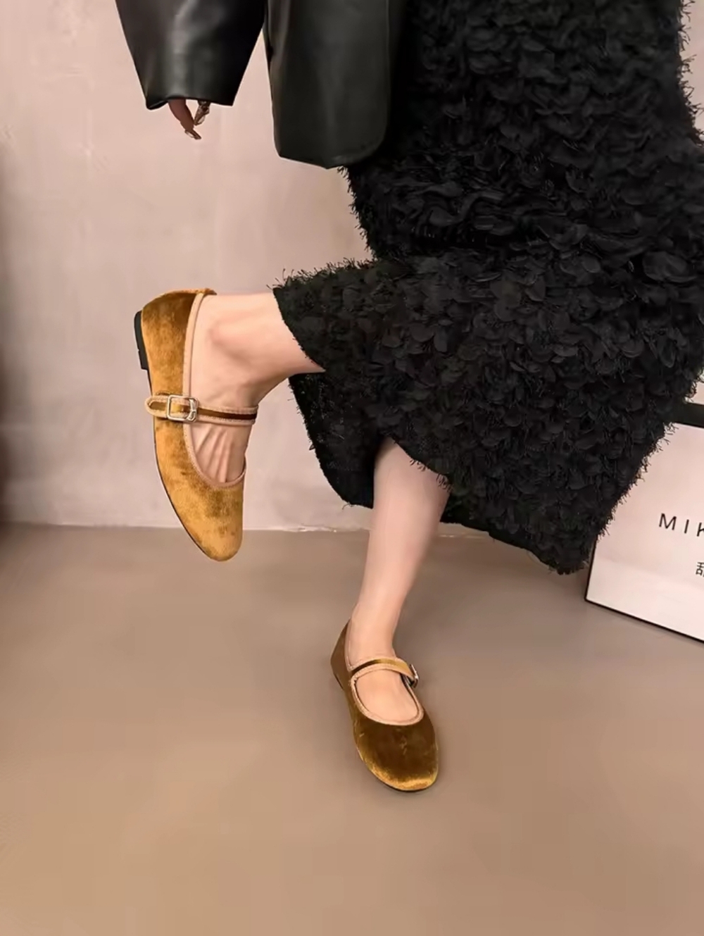 Isaac Mizrahi Mustard Velvet Mary Jane Flats